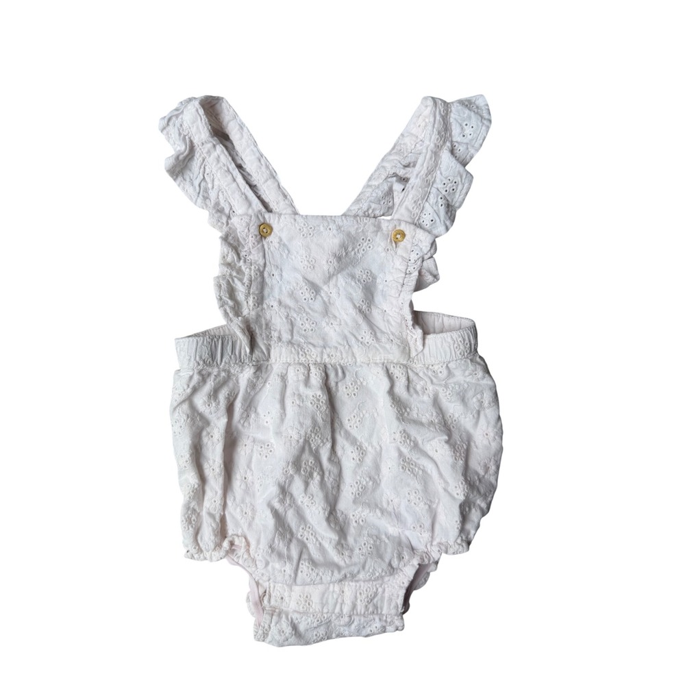 Baby Girl White Eyelet Organic Cotton Ruffle Romper 6-9M 9M